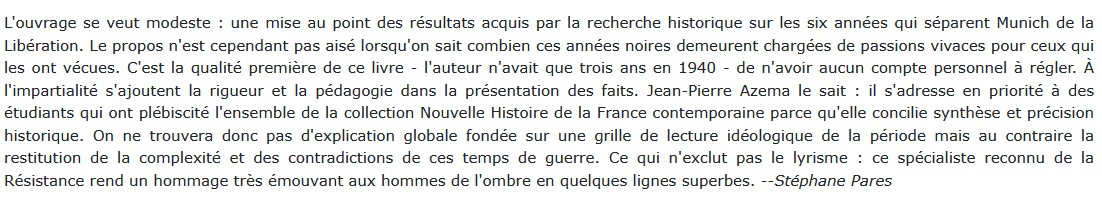 de Munich à la Libération (1938-1944), Jean-Pierre Azéma 
