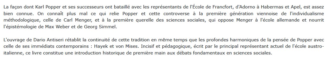 La Vienne de Popper - L'individualisme méthodologique autrichien, Dario Antiseri