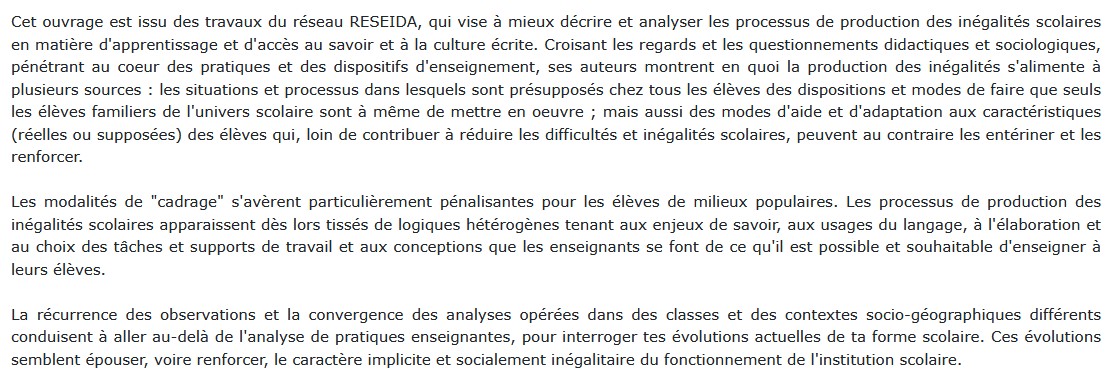 La construction des inégalités scolaires, Jacques Crinon