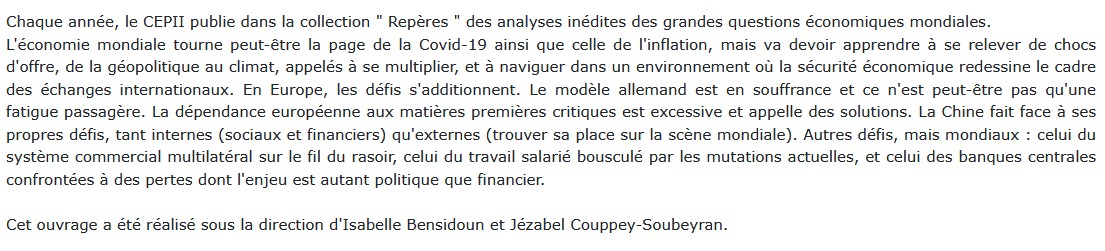 L'économie mondiale 2025,  CEPII (Centre d'études prospectives et d'informations internationales) 