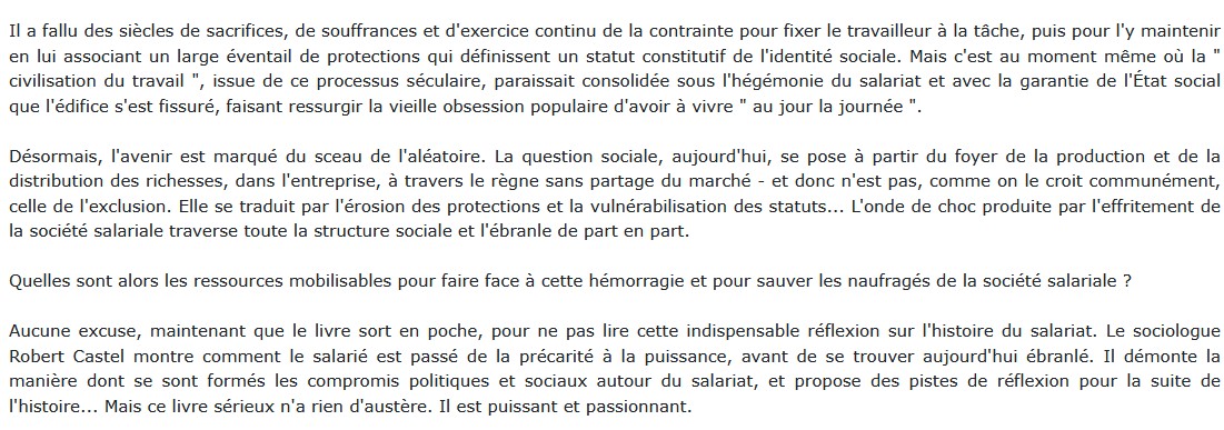 Les métamorphoses de la question sociale, Robert Castel