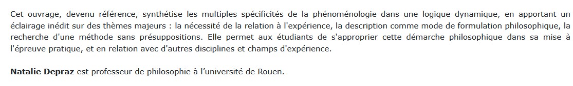 Comprendre la phénoménologie Natalie Depraz