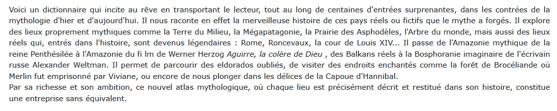 Dictionnaire des lieux et pays mythiques, Olivier Battistini, Jean Dominique Poli, Pierre Ronzeaud, Jean-Jacques Vincensini 