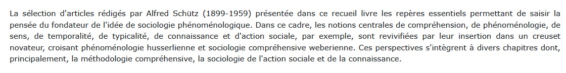 Éléments de Sociologie Phénoménologique, Alfred Schütz 