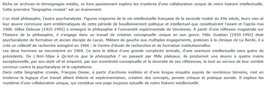 Gilles Deleuze et Félix Guattari : biographie croisée, François Dosse 