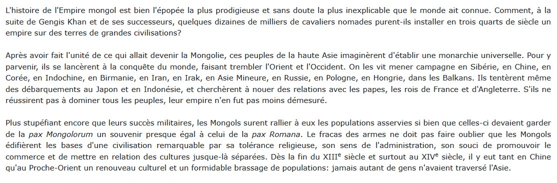 Histoire de l'Empire mongol, Jean-Paul Roux