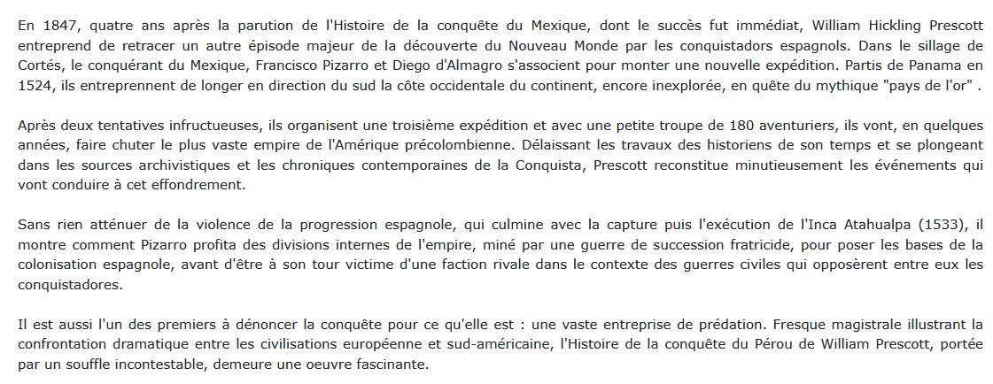 Histoire de la conquête du Pérou William Prescott
