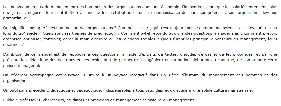 Histoire et sociologie du management, Christian Thuderoz