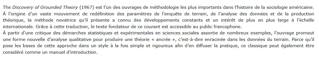 La découverte de la théorie ancrée, Barney G. Glaser et Anselm L. Strauss