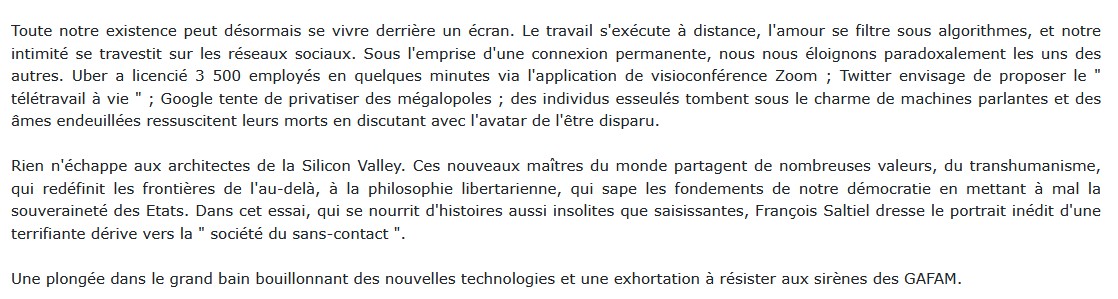 La société du sans contact - Selfie d'un monde en chute, François Saltiel 