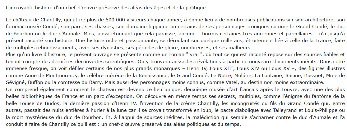 Le roman secret de Chantilly - Mille ans d'histoire de France, Emmanuel Maury 