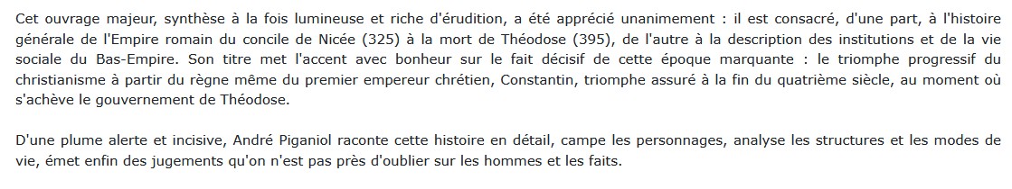 L'empire chrétien 325-395, André Piganiol