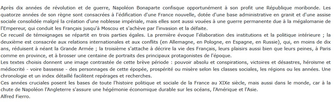 Les Français vus par eux-mêmes - Le Consulat et l'Empire, Alfred Fierro 