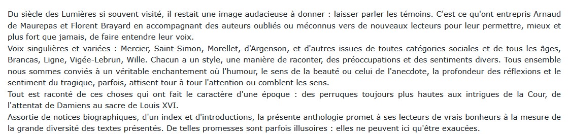 Les Français vus par eux-mêmes - Le XVIIIe siècle, Florent Brayard et Arnaud de Maurepas