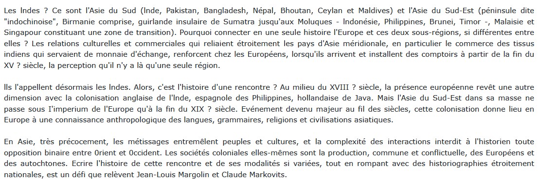 Les Indes et l'Europe Claude Markovits et Jean-Louis Margolin