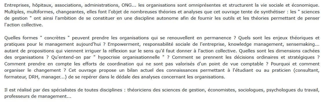 Les Organisations : état des savoirs, Jean-Michel Saussois 