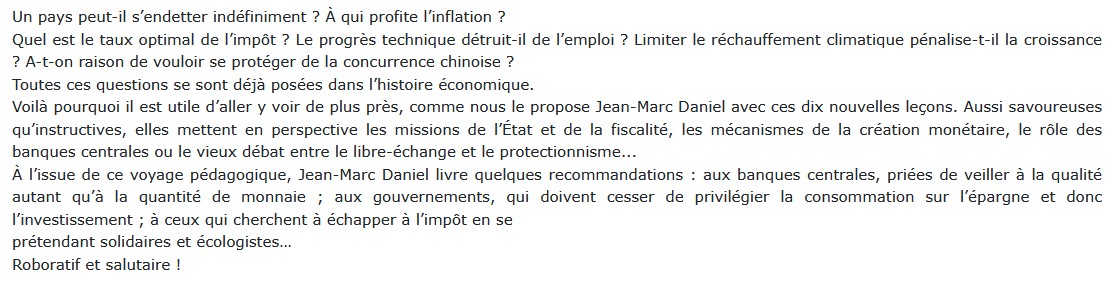 Nouvelles leçons d'histoire économique, Jean-Marc Daniel