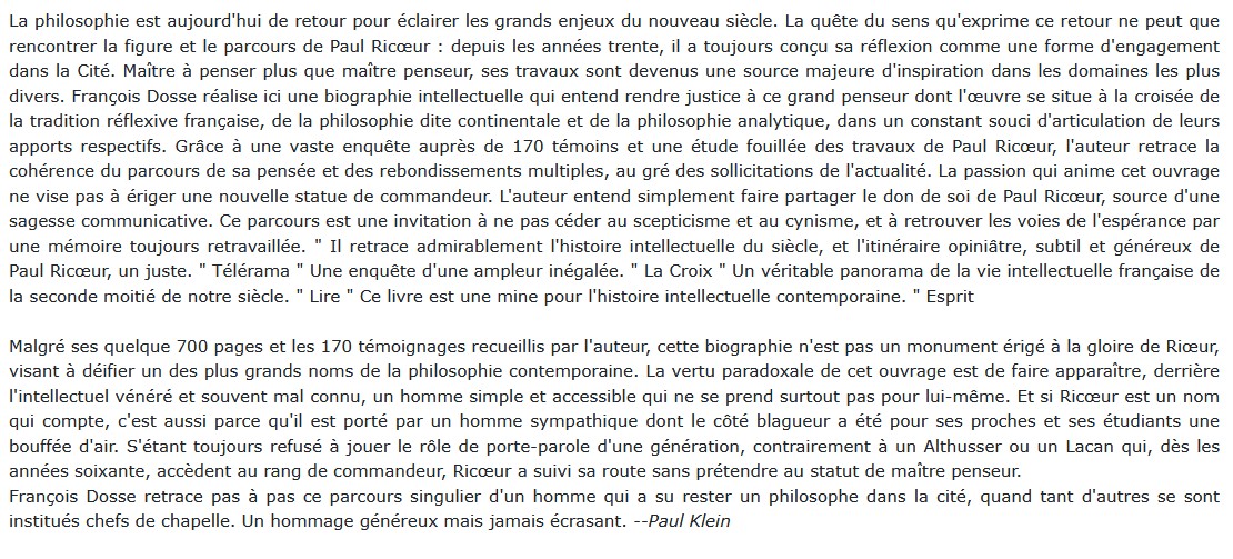 Paul Ricoeur - Les sens d'une vie, François Dosse 