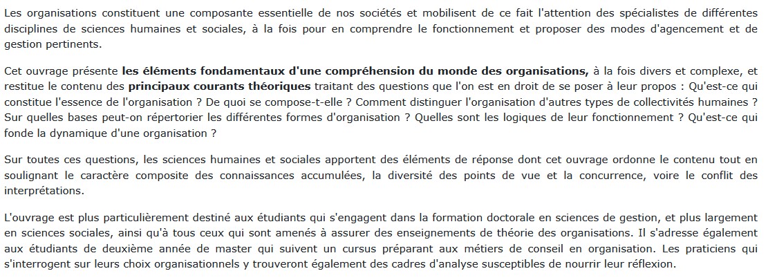 Théorie des organisations, Alain Desreumaux 