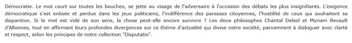 Ainsi meurt la démocratie, Myriam Revault d'Allonnes et Chantal Delsol