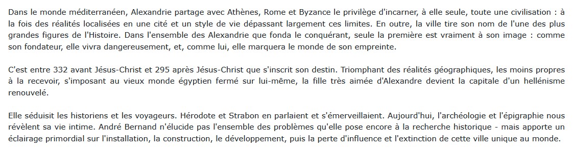 Alexandrie la Grande, André Bernand