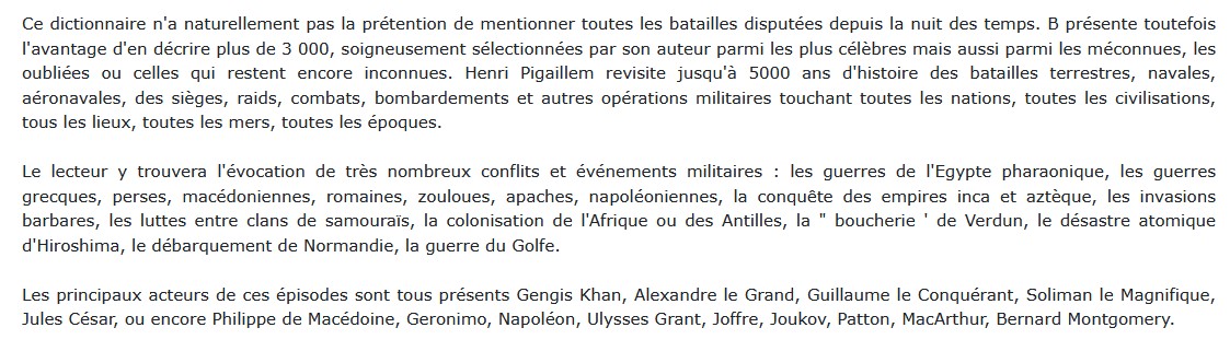 Dictionnaire encyclopédique des batailles - De l'antiquité à l'An 2000, Henri Pigaillem 