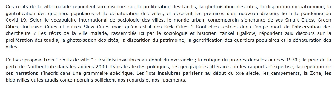 Essai de sociologie urbaine Yankel Fijalkow