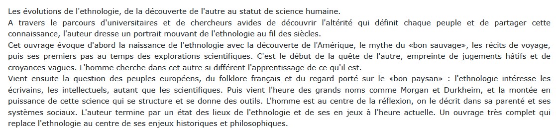 Ethnologie - La quête de l'autre, Gérard Toffin 