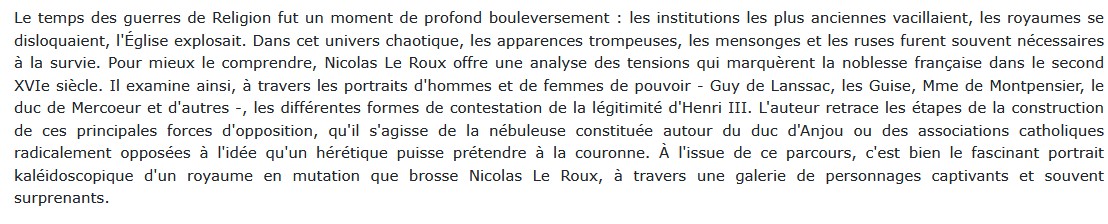 Henri III, la noblesse et la Ligue, Nicolas Le Roux