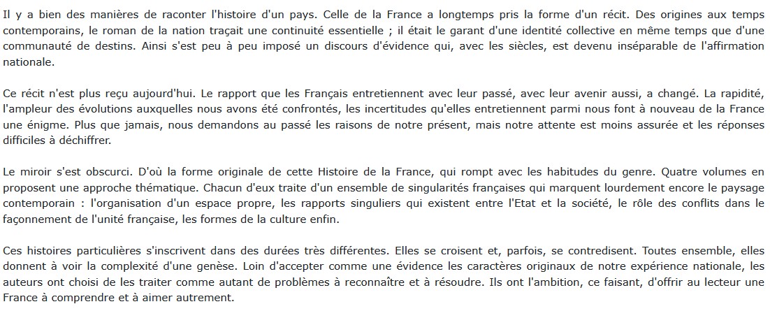 Histoire de la France, tome 1 - L'Espace français,  André Burguière et Jacques Revel 