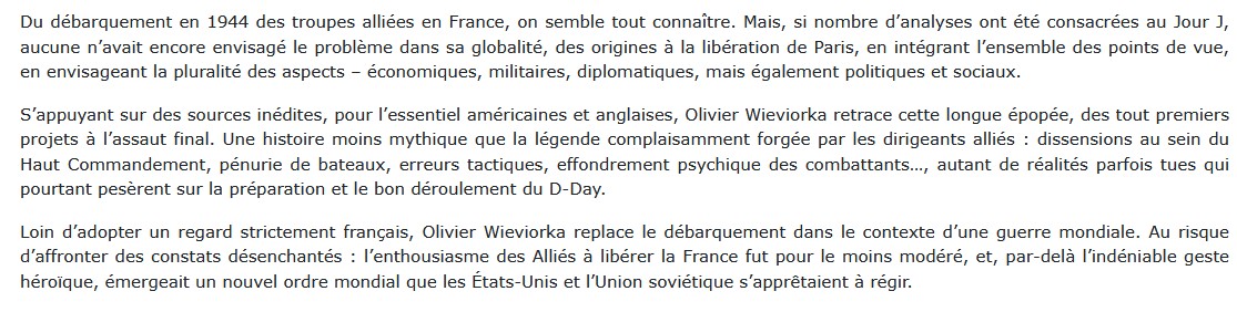 Histoire du débarquement en Normandie, Olivier Wieviorka 
