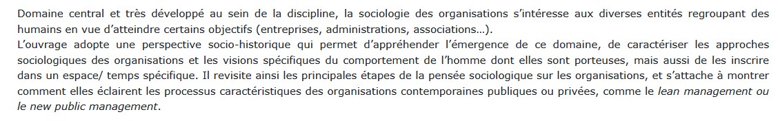 Introduction à la sociologie des organisations, Séverine Misset 