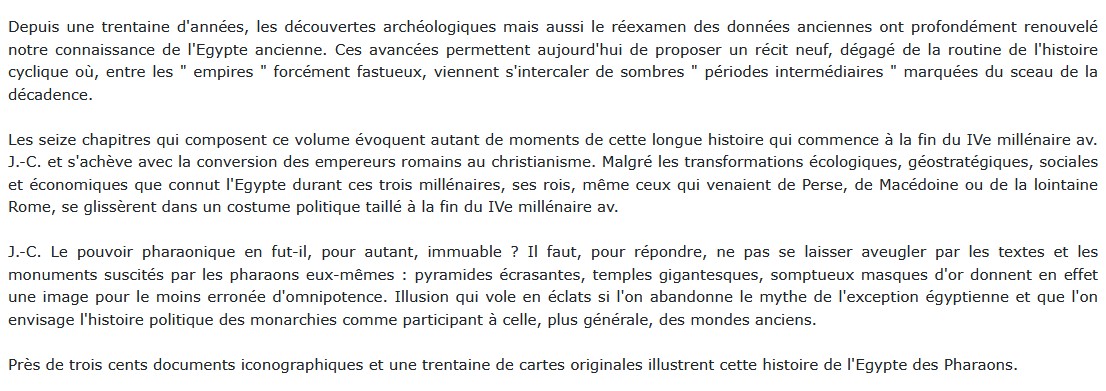 L'Égypte des pharaons - De Narmer à Dioclétien, Joël Cornette