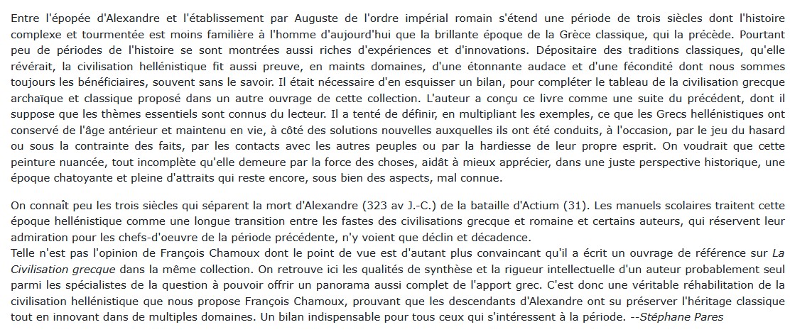 La Civilisation hellénistique, François 