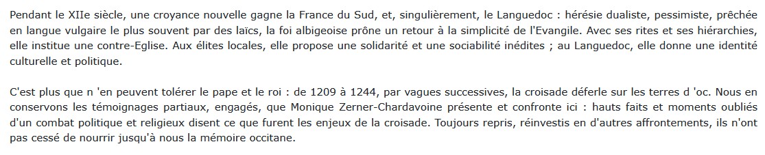 La Croisade albigeoise, Monique Zerner-Chardavoine 