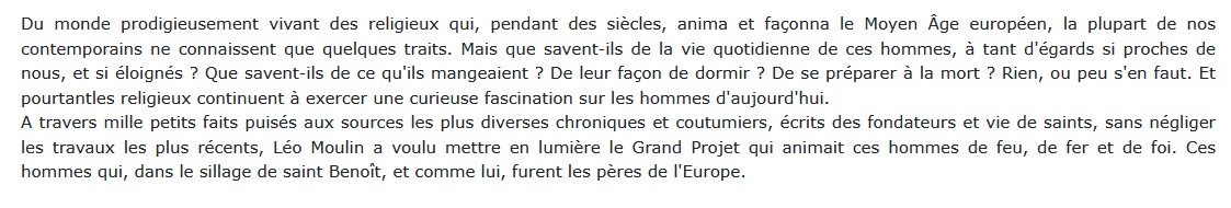 La Vie quotidienne des religieux au Moyen-Âge Léo Moulin