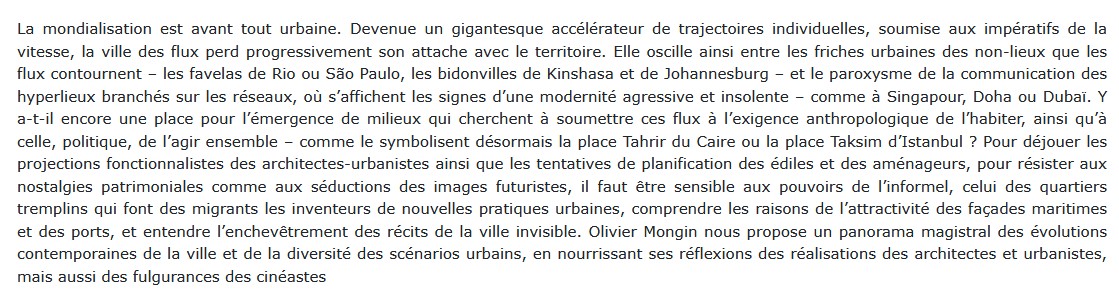 La Ville des flux, Olivier Mongin 