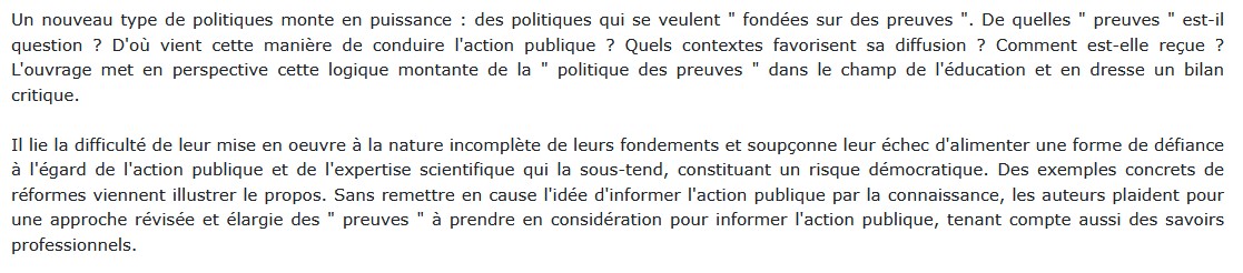 La politique des preuves en éducation, Hugues Draelants