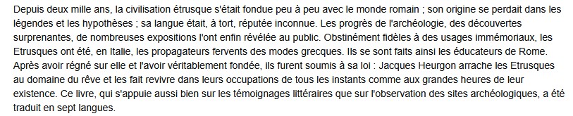 La vie quotidienne chez les Etrusques, Jacques Heurgon 