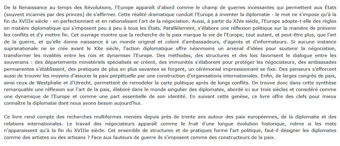L'art de la paix en Europe : XVIe-XVIIIe siècle,  Lucien Bély 