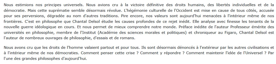 Le Crépuscule de l'universel , Chantal Delsol