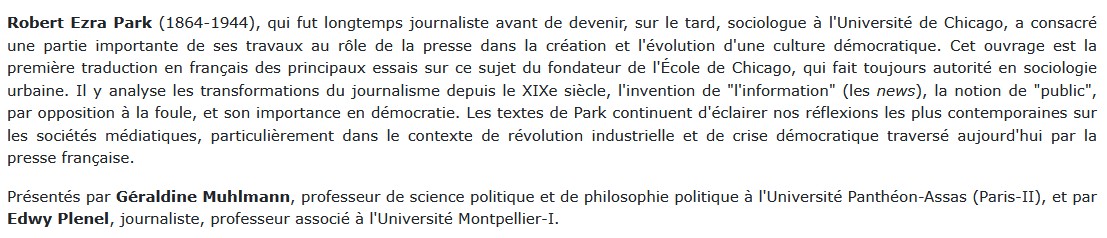 Le Journaliste et le Sociologue, Robert E. Park 