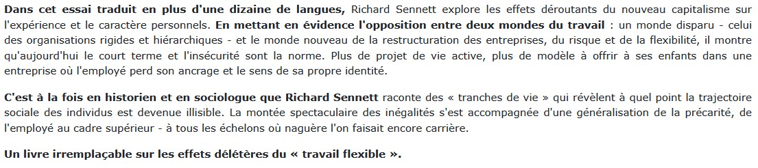Le travail sans qualités, Richard Sennett