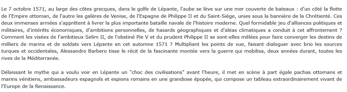 La Bataille des trois empires - Lépante, 1571,  Alessandro Barbero 