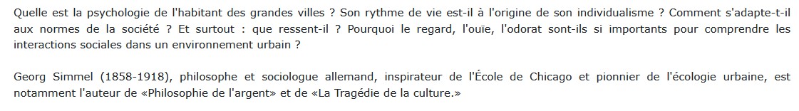 Les grandes villes et la vie de l'esprit, Georg Simmel