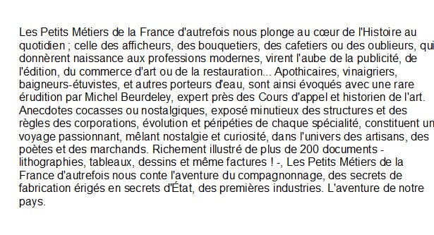 Les petits métiers de la France d'autrefois, Michel Beurdeley