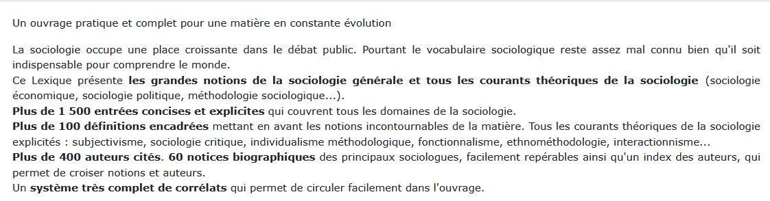 Lexique de Sociologie,  Christine Dollo, Jean-Renaud Lambert, Sandrine Parayre 