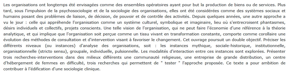L'organisation en analyse,  Eugène Enriquez 