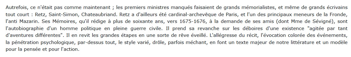 Mémoires, Cardinal de Retz 