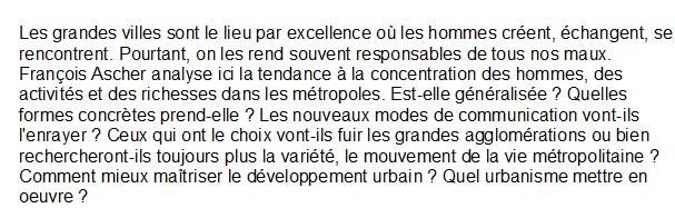 Métapolis - Ou l'avenir des villes, François Ascher 